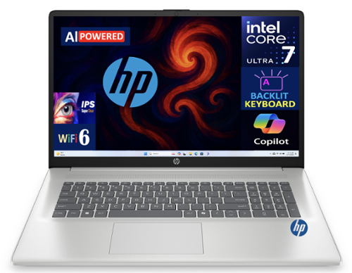 HP - AI BE6J9UA#ABA Laptop, Ultra 7-255U, 64GB, 2TB SSD, 17.3 FHD (1920x1080), Win 11 Pro - Natural Silver-Front_Standard 