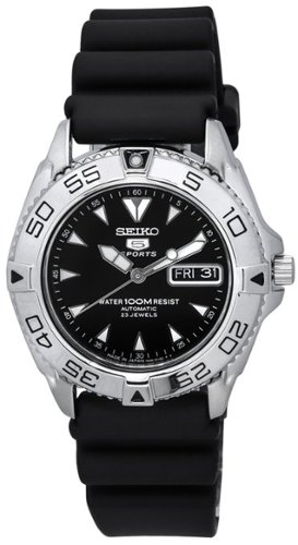 Seiko - 5 Sports Rubber Strap Automatic SNZB33J2 Men's Watch Dial 100M - Black-Front_Standard 