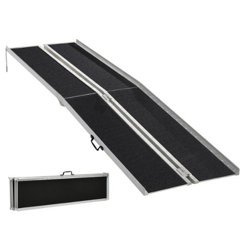 Homcom - 10' Skidproof Portable Wheelchair Ramp for Home, Steps, Doorways, Carpeted Foldable Handicap Ramp - Black-Front_Standard 
