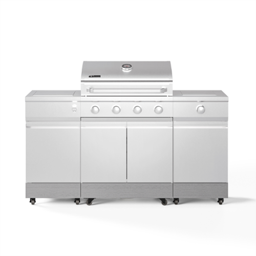 TYTUS Grills - Fresno 5-Burner LP/NG Convertible Grill in Stainless Steel + Carbon Wood - Silver