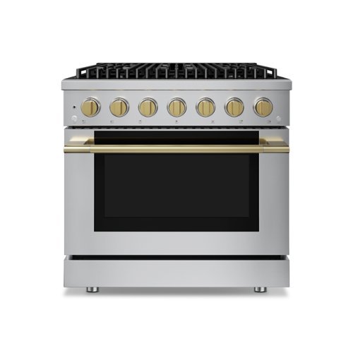 Hauslane - HausPro 36 in. 6 Burners (20,000 BTU) Freestanding Gas Range Range - Satin Brass-Front_Standard 