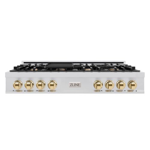 ZLINE - Autograph 48 in. Slide-In Classic Rangetop w/ 8 Burners in Stainless Steel & Polished Gold Accents - Stainless Steel