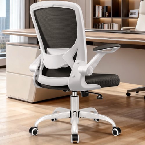 KERDOM - Colorful Mesh Ergonomic Office Chair with Adjustable Lumbar Support & Height, Swivel Desk Chair with Flip-up Arms, Tilt - White-Front_Standard 