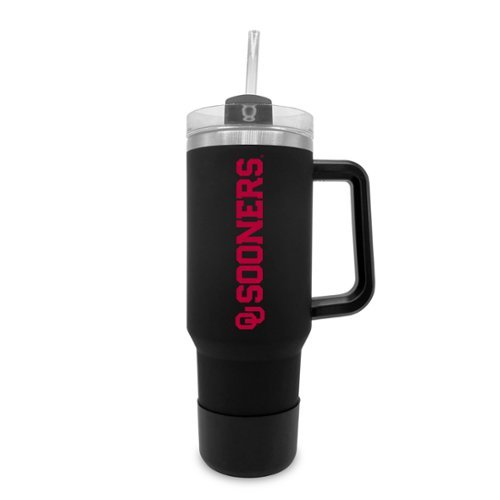 The Fanatic Group - Oklahoma Sooners 40oz. Stainless Tumbler with Handle & Removable Straw - Black-Front_Standard 