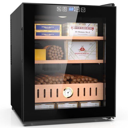 Mirfee - 50L Cigar Humidor with Cooling System, Spanish Cedar & Hygrometer - Holds 350 Cigars - Black-Front_Standard 