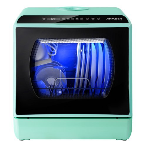 AIRMSEN - Portable Countertop Dishwasher with 5L Water Tank - 5 Washing Programs Tabletop Dishwasher - Mint Green-Front_Standard 