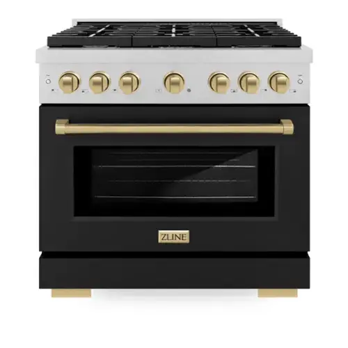 Front. ZLINE - ZLINE Autograph 36 in. Paramount Satin Steel Gas Range with Bronze Accents (SGRSZ-BLM-36-CB) - White.