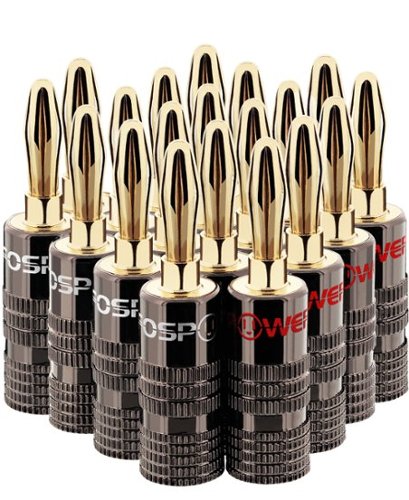 FosPower - Banana Plugs 10 Pairs / 20 pcs, Closed Screw 24K Plated Speaker Plug Connectors for Speaker Wire, Wall Plate - Gold-Front_Standard 