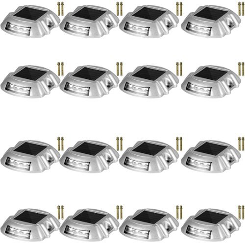 VEVOR - Driveway Lights 16-Pack Solar Driveway Lights Bright White with Screw Solar Deck Lights Outdoor Wireless Dock Lights - Silver-Front_Standard 