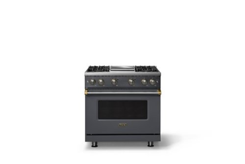 Viking - 36"W. Pro5S 5.1 Cu. Ft. Freestanding Sealed 4 Burner Gas Convection Range/Griddle-Cast Black w. Brushed Brass - Cast Black