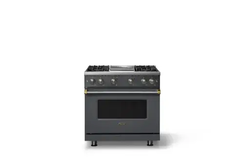 Front. Viking - Pro 5 Series 5.1 Cu. Ft. Freestanding Sealed 4 Burner Gas Convection Range w. Griddle - Cast Black w. Brushed Brass - Cast Black.