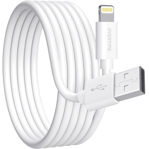 Overtime - 10ft Apple MFI Certified Lightning to USB-A Long Charging Cable, Durable iPhone Charger Cord, White - White-Front_Standard 
