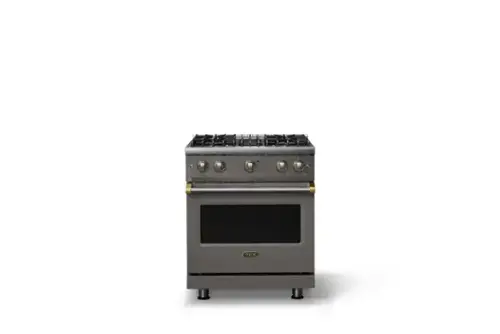 Front. Viking - Pro 5 Series 4.0 Cu. Ft. Freestanding Sealed 4 Burner Gas Convection Range - Damascus Gray w. Brushed Brass Trim - Damascus Gray.
