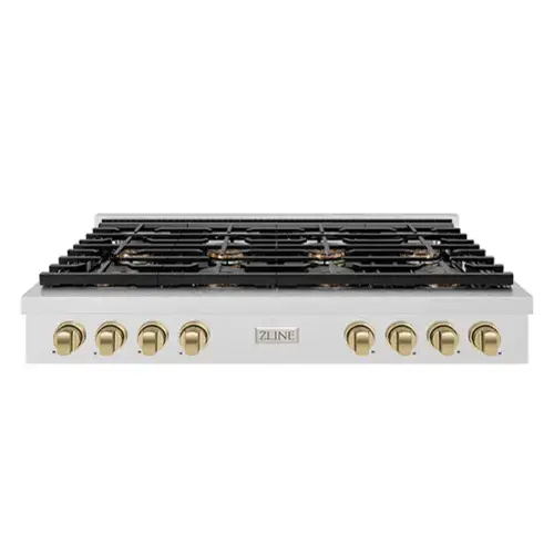 Front. ZLINE - ZLINE Autograph 48 in. Satin Steel Paramount Rangetop with 8 DuoPro Burners and Bronze Accents (PSRTSZ-48-CB) - Satin Stainless Steel.