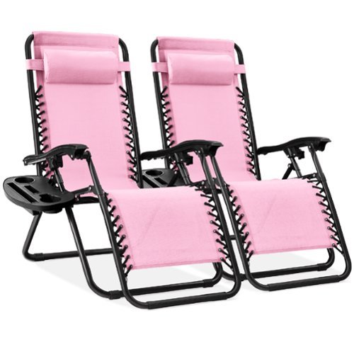 Best Choice Products - Set of 2 Zero Gravity Lounge Chair Recliners for Patio, Pool w/ Cup Holder Tray - Bubblegum Pink-Front_Standard 