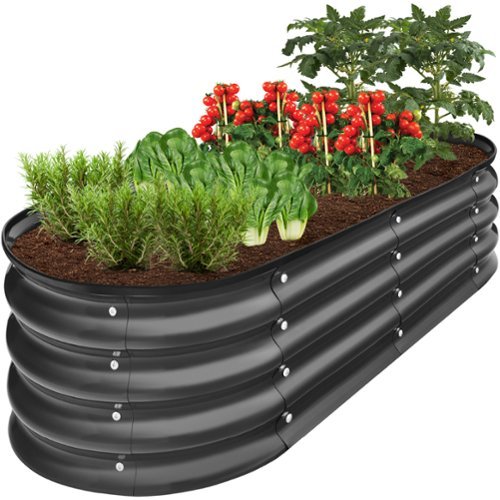 Best Choice Products - 4x2x1ft Outdoor Raised Metal Oval Garden Bed, Planter Box for Vegetables, Flowers - Charcoal-Front_Standard 