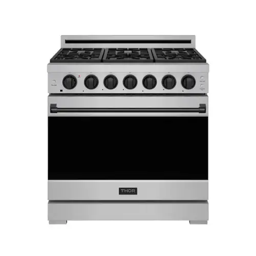Front. Thor Kitchen - Gordon Ramsay Series by Thor Kitchen 6.0 Cu. Ft Freestanding Gas Range with Black Hardware - Stainless Steel.
