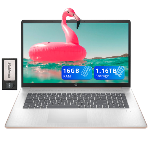 HP - 17.3" HD+ BrightView Laptop,Intel Celeron N4120,16GB RAM,1TB SSD,Win 11+160GB Docking Station - Rose Gold-Front_Standard 