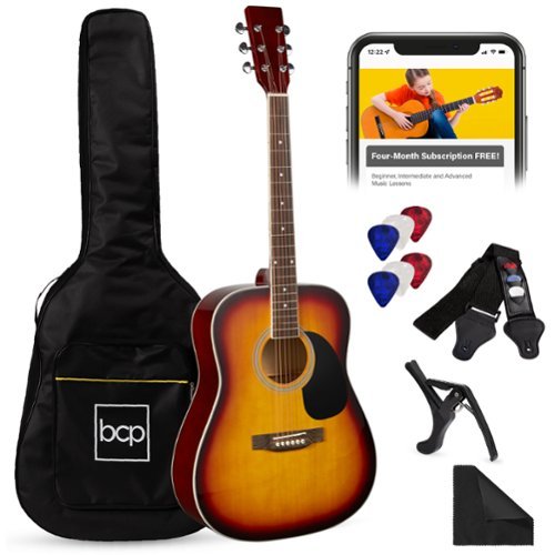 Best Choice Products - 41in Full Size All-Wood Acoustic Guitar Starter Kit w/Gig Bag, E-Tuner, Pick, Strap, Rag - Sunburst-Front_Standard 