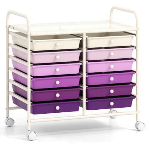 Costway - 12 Drawers Rolling Cart Storage Scrapbook Paper Studio Organizer Bins - Purple-Front_Standard 
