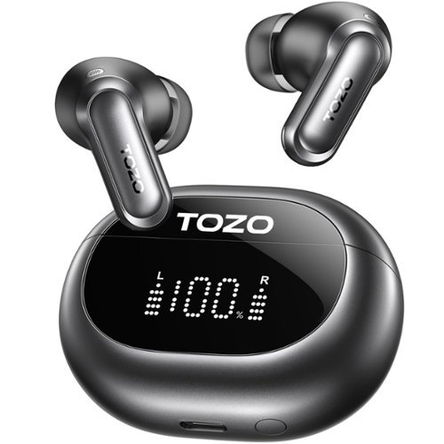 TOZO - AI Translation Noise Cancelling Earbuds, 80H, Bluetooth 6.0, LDAC Hi-Res Certified, App-32EQ, IPX8, Wireless Charging - Black-Front_Standard 