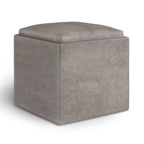 Simpli Home - Rockwood Cube Storage Ottoman with Tray - Distressed Grey Taupe-Front_Standard 