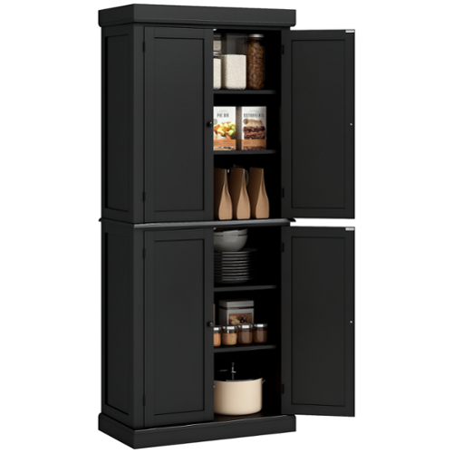 Homcom - 72.5" Freestanding Kitchen Pantry Cabinet, Tall Storage Cabinet with 4 Doors and 2 Adjustable Shelves for Dining Room - Black-Front_Standard 