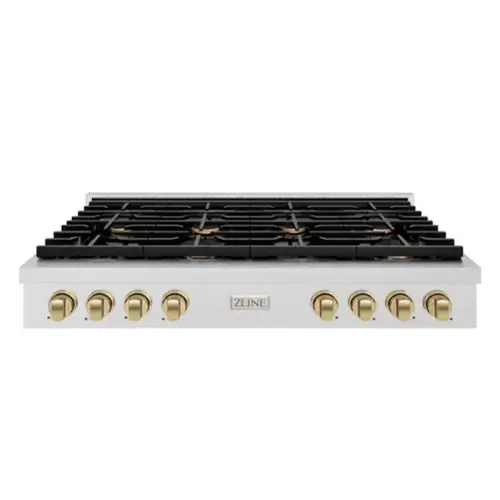 Front. ZLINE - ZLINE 48 in. Autograph Paramount Gas Rangetop with Bronze Accents (SRTSZ-48-CB) - Stainless Steel.