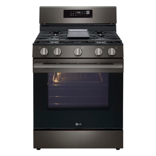 LG - 6.3 Cu. Ft. Freestanding Gas True Convection Smart Range with EasyClean, Air Fry and Premium Handle - Black Stainless Steel-Front_Standard 