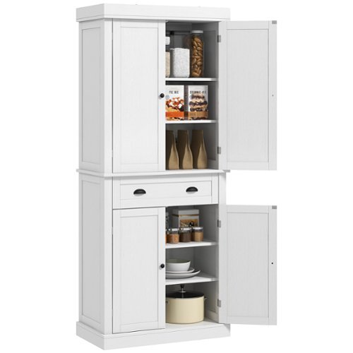 Homcom - Kitchen Cabinet, Pantry Storage Cabinet with Doors and Shelves, Freestanding Food Pantry Cabinet - White Wood Grain-Front_Standard 