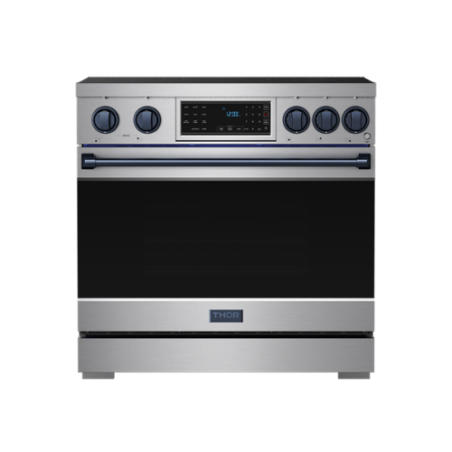 Gordon Ramsay Series by Thor Kitchen 6.0 Cu. Ft Freestanding Induction Range with Navy Blue Hardware - Stainless Steel