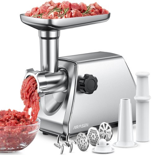 AIRMSEN - Electric Meat Grinder & Mincer, Professional Sausage Maker & Stuffer with 3 Plates & Kubbe Kit - Stainless Steel-Front_Standard 