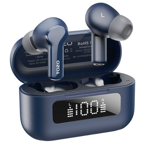 TOZO - NC3 Noise Cancel Earbuds Headphones, 68H, 6 Mics AI Clear Call, Stereo Bass, IPX8, 32 EQ, Low-Latency/Transparent Mode - Blue-Front_Standard 