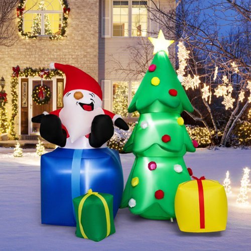 Costway 7 FT Inflatable Christmas Lighted Santa Claus & Christmas Tree with Gift Boxes - Multicolor