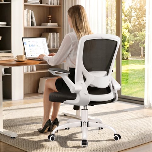 KERDOM - Colorful Mesh Ergonomic Office Chair with Adjustable Lumbar Support & Height, Swivel Desk Chair with Flip-up Arms, Tilt - White-Front_Standard 