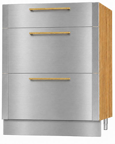 AGA - 30" One 1/4 Drawer Two 3/8 Drawer Cabinet Base - Oak - Stainless Steel