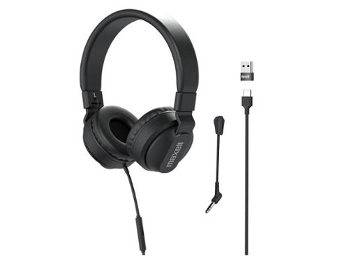 Maxell - Wired Headphones with Detachable Mic & Volume Control, Reversible, USB-C Compatible - Black-Front_Standard 