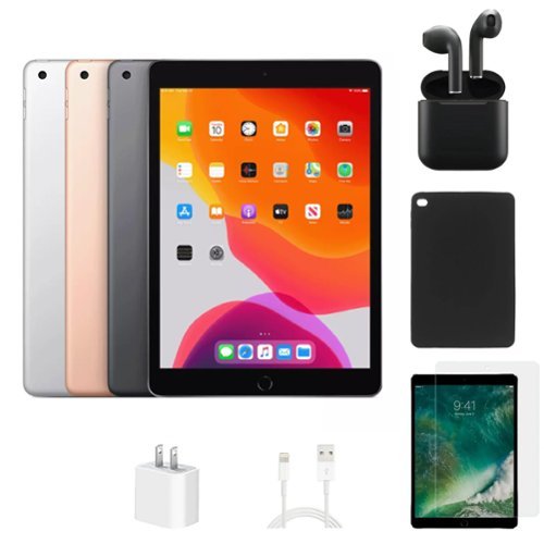 Apple - Refurbished Excellent - iPad 7th Gen A2197 (WiFi) 32GB w/ Case, Wireless Earbuds,Tempered Glass Screen Protector - Space Gray-Front_Standard 