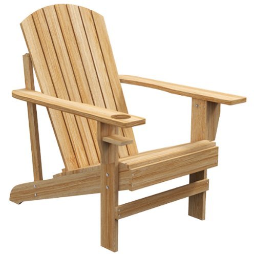 Outsunny - Wooden Adirondack Chair, Outdoor Patio Lawn Chair with Cup Holder, Weather Resistant Lawn Furniture - Natural Wood-Front_Standard 