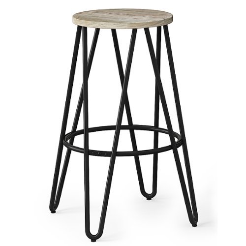 Simpli Home - Simeon 30 inch Metal Bar Stool with Wood Seat - Natural / Black-Angle_Standard 