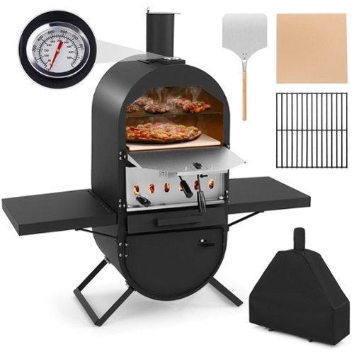 Costway - Outdoor Pizza Oven Wood Fired Pizza Oven with 600D Oxford Fabric Cover - Black-Front_Standard 