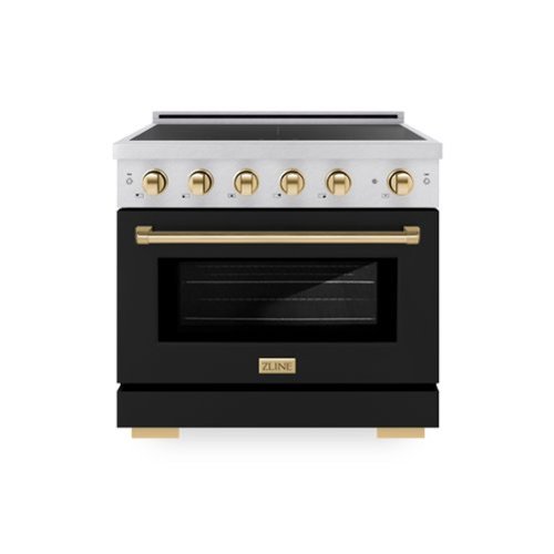 ZLINE - Autograph 36 in. 5.2 cu. ft. Paramount Freestanding Induction Range in Satin Steel with Gold Accents & Black Door - Matte Black
