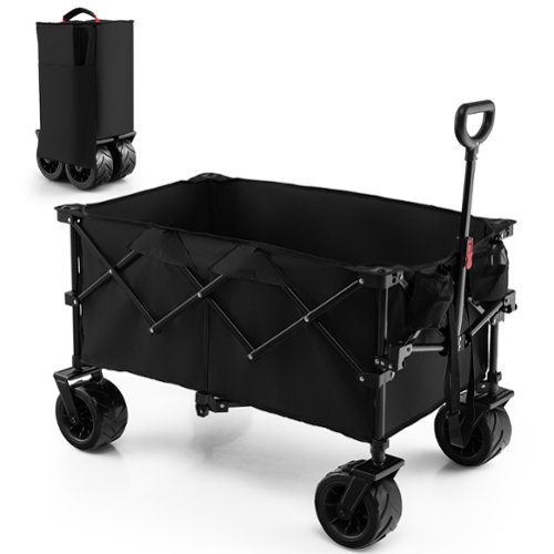 Costway Folding Collapsible Wagon Utility Garden Cart w/ Wide Wheels Adjustable Handle- Black