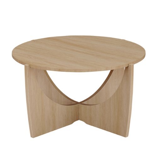 Walker Edison - Contemporary Arch-Base Round Coffee Table - Coastal Oak-Front_Standard 