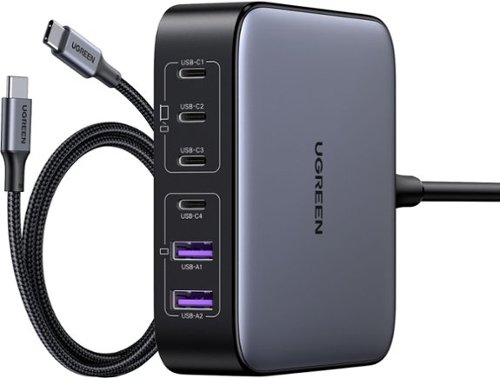 UGREEN - Nexode 200W 6-Port Desktop GaN Charger for Laptops, Tablets, Smartphones and More - Space Gray
