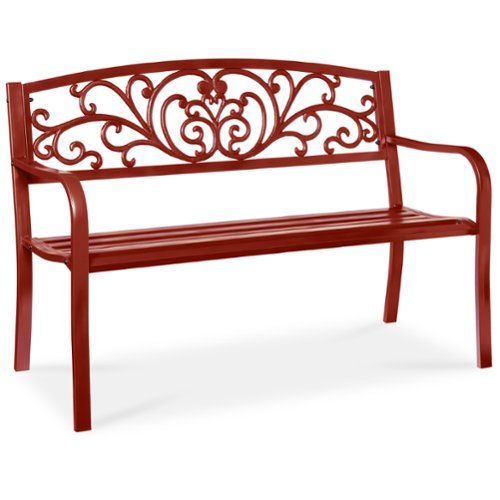 Best Choice Products - Outdoor Steel Bench Garden Patio Porch Furniture w/ Floral Design Backrest - Rust-Front_Standard 