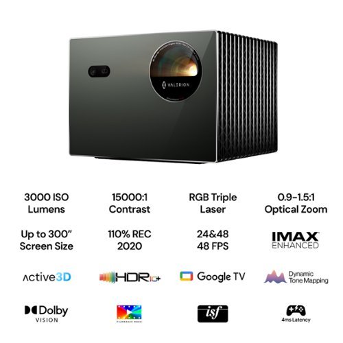 Valerion VisionMaster Pro2 4K RGB Triple Laser Projector, 3000 ISO Lumens,15000:1 Contrast, 2X Multitasking Power, - Black WORLDWIDE DELIVERY