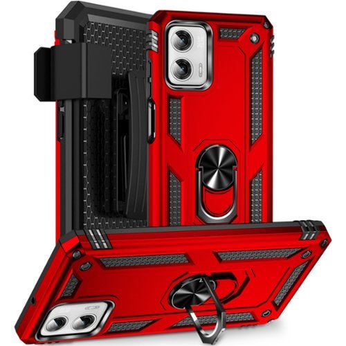 SaharaCase Military Kickstand Series with Belt Clip Case for Motorola G Power 5G (2023) - Red GLOBAL SHIPPING