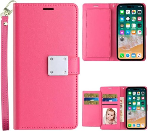 Entronix - Foldable Leather Wallet Case for iPhone 8/7/SE - Stylish Card Holder with Lanyard - Hot Pink-Front_Standard 