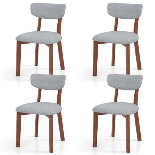 Costway Upholstered Dining Chairs Set of 4 with Solid Rubber Wood Frame, Curved Backrest - Gray